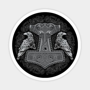 Viking Thors Raven Hammer Norse Mjolnir Pagan Knotwork Ravens Magnet